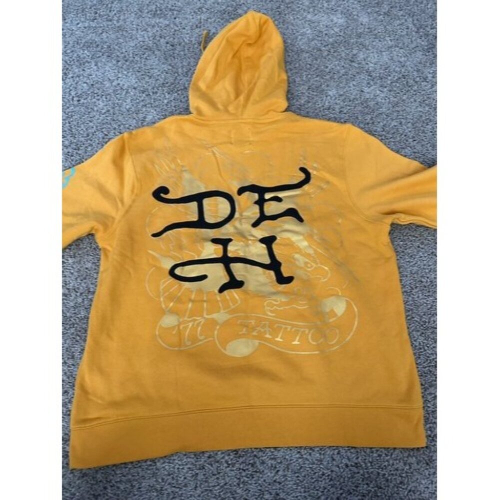 Ed Hardy Mens Yellow Black Panthers Graphic Print Hoodie Size XL Pockets - Picture 14 of 15